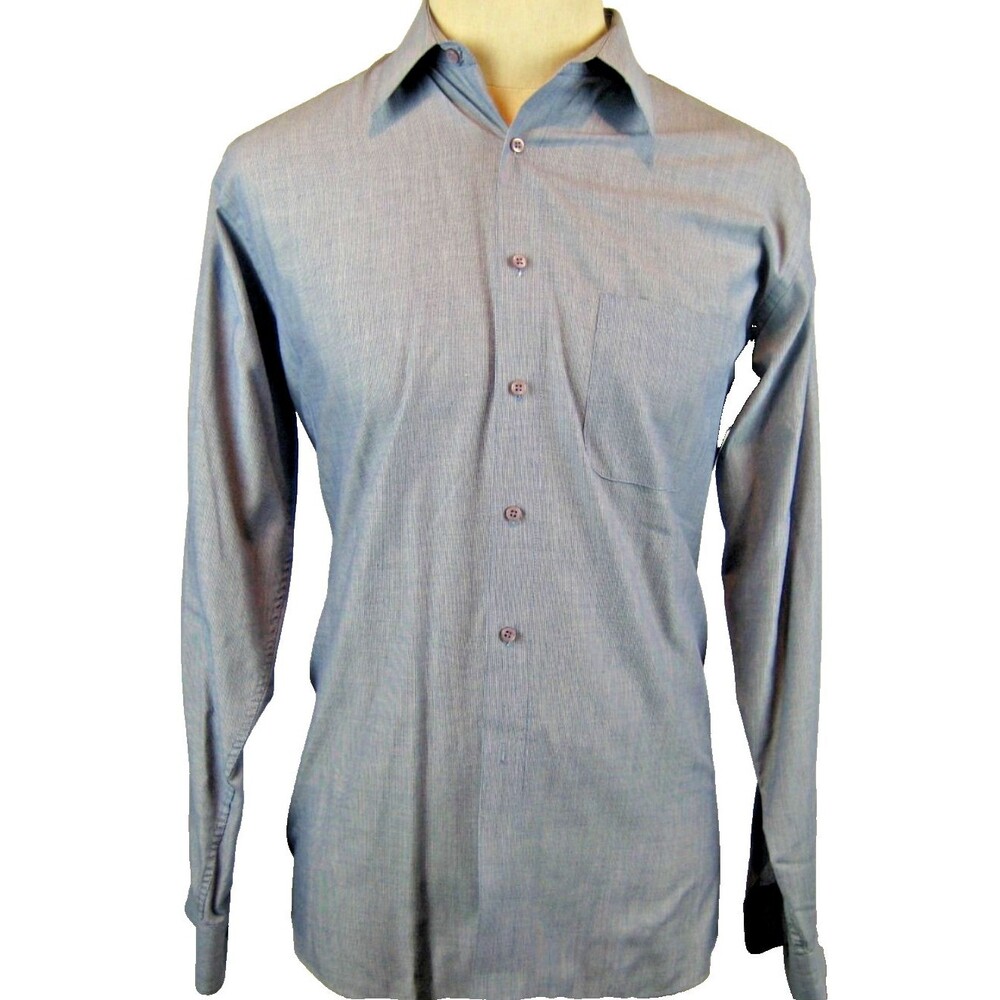 Mens PIERRE CARDIN Cotton Blend LS Gray Pinpoint Casual Shirt sz 15.5-34/35